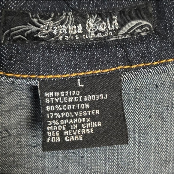 Drama Gold Womens L Jean Jacket Dark Wsh Double Breasted Large Belted Career Y2K - Picture 2 of 10